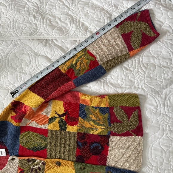 Vtg Susan Bristol Hand Knit Multicolor GrannyCore Patchwork Cardigan WMs M EUC - Picture 11 of 12